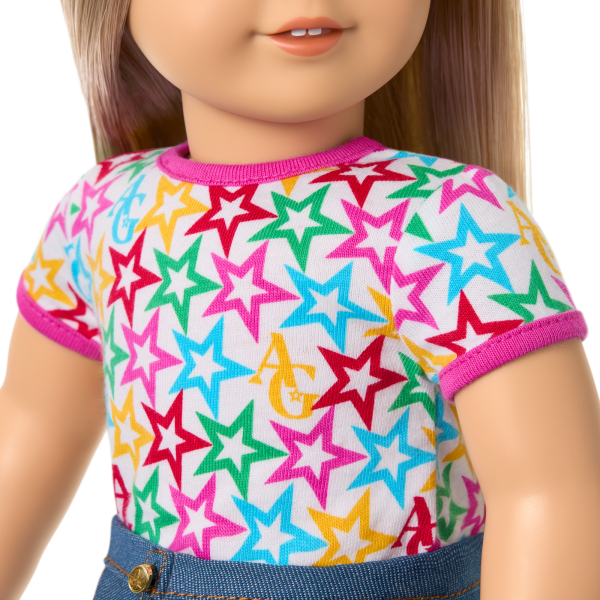 Truly Me™ 18-inch Doll #100 with straight layered blonde hair