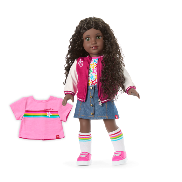 Truly Me™ 18-inch Doll #127 with curly dark-brown hair