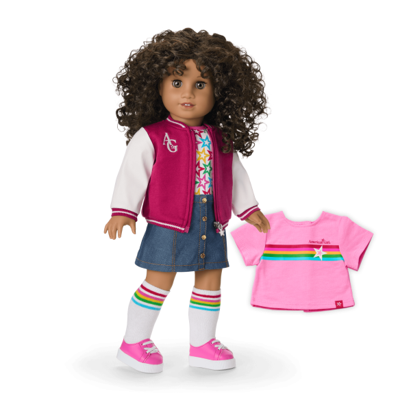 Truly Me™ 18-inch Doll #132 with curly dark-brown hair
