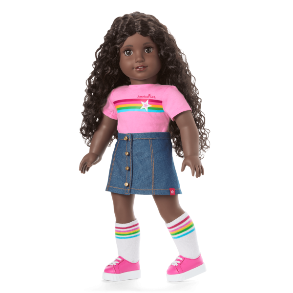 Truly Me™ 18-inch Doll #127 with curly dark-brown hair
