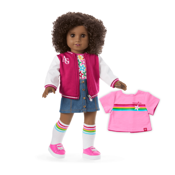 Truly Me™ 18-inch Doll #112 with curly dark-brown hair