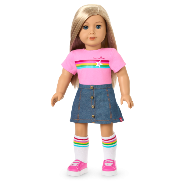 Truly Me™ 18-inch Doll #100 with straight layered blonde hair