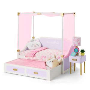 All Set for Sleepovers Canopy Bed & Nightstand for 18-inch Dolls