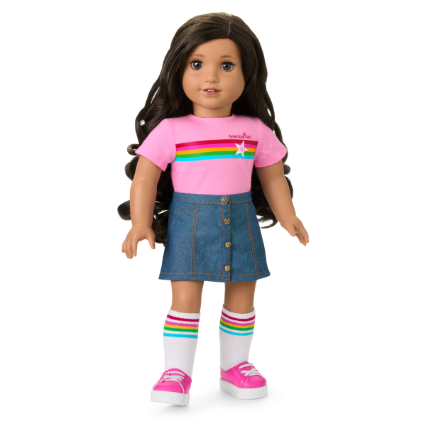 Truly Me™ 18-inch Doll #108 with curly black-brown hair