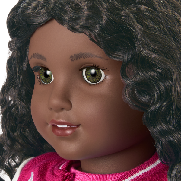 Truly Me™ 18-inch Doll #127 with curly dark-brown hair