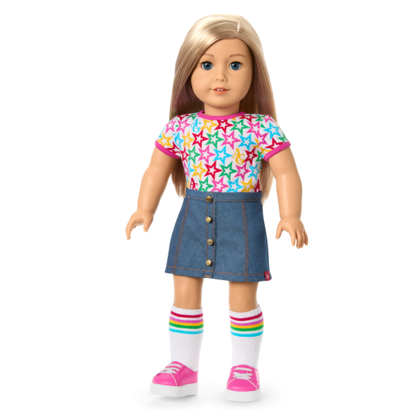 Truly Me™ 18-inch Doll #100 with straight layered blonde hair