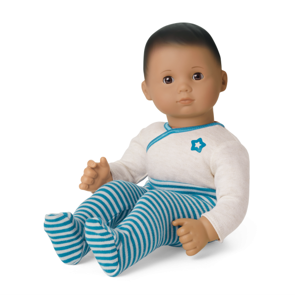 Bitty Baby® Doll #5 with dark brown hair in Soft Blue
