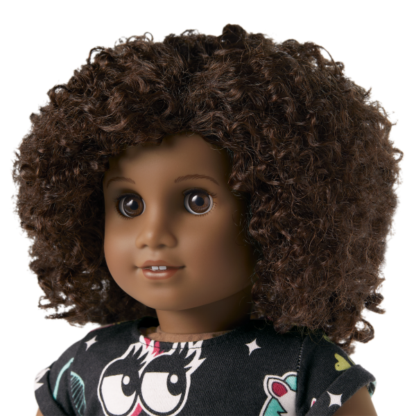 Truly Me™ 18-inch Doll #112 with short curly dark-brown hair