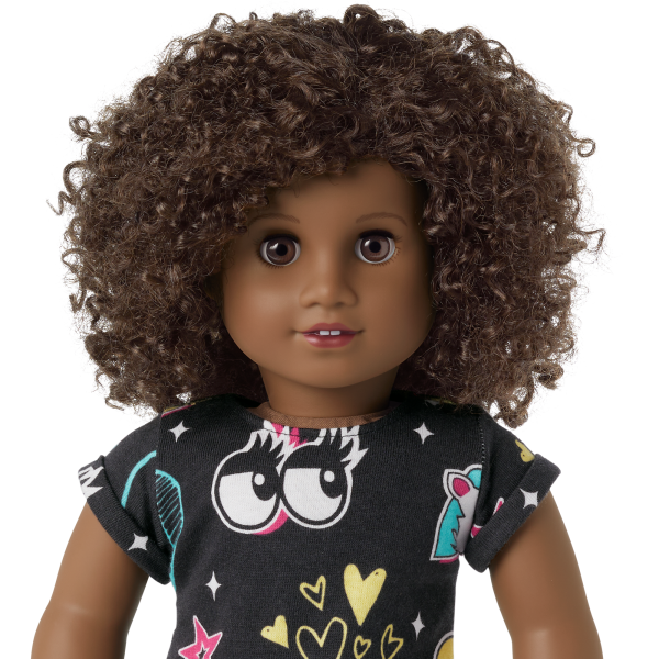 Truly Me™ 18-inch Doll #112 with short curly dark-brown hair