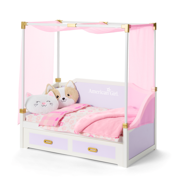 All Set for Sleepovers Canopy Bed & Nightstand for 18-inch Dolls